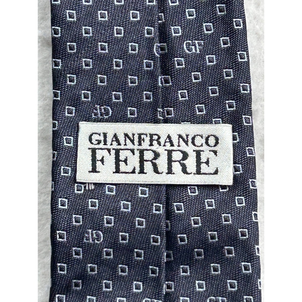 Gianfranco Ferre Mens Silk Tie Navy Blue GF Monogram 59" x 3" Made Italy